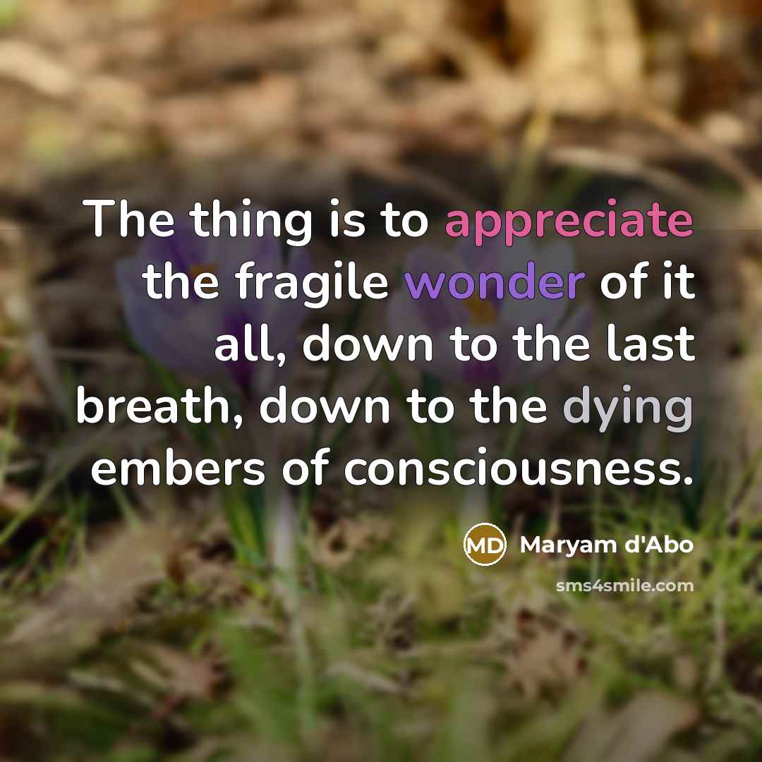 “The thing is to appreciate the fragile wonder of it…” quote by Maryam D'Abo