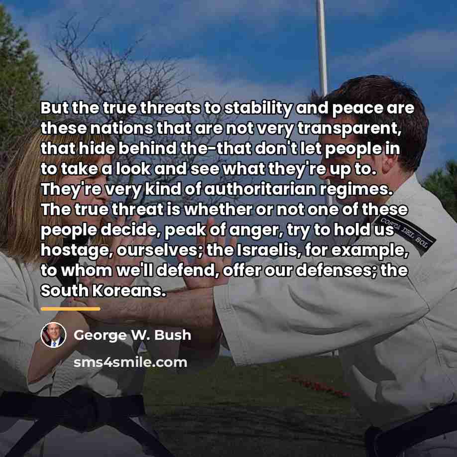 “But the true threats to stability and peace are these…” quote by George W. Bush