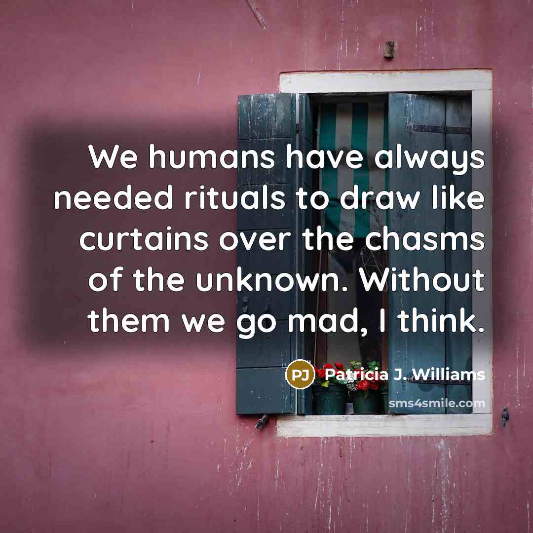 “We humans have always needed rituals to draw like curtains…” quote by Patricia J. Williams