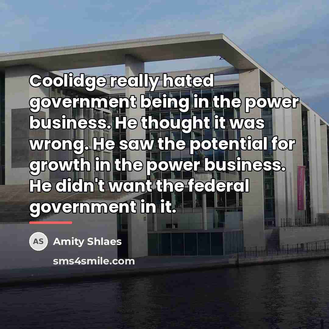 “Coolidge really hated government being in the power business. He…” quote by Amity Shlaes