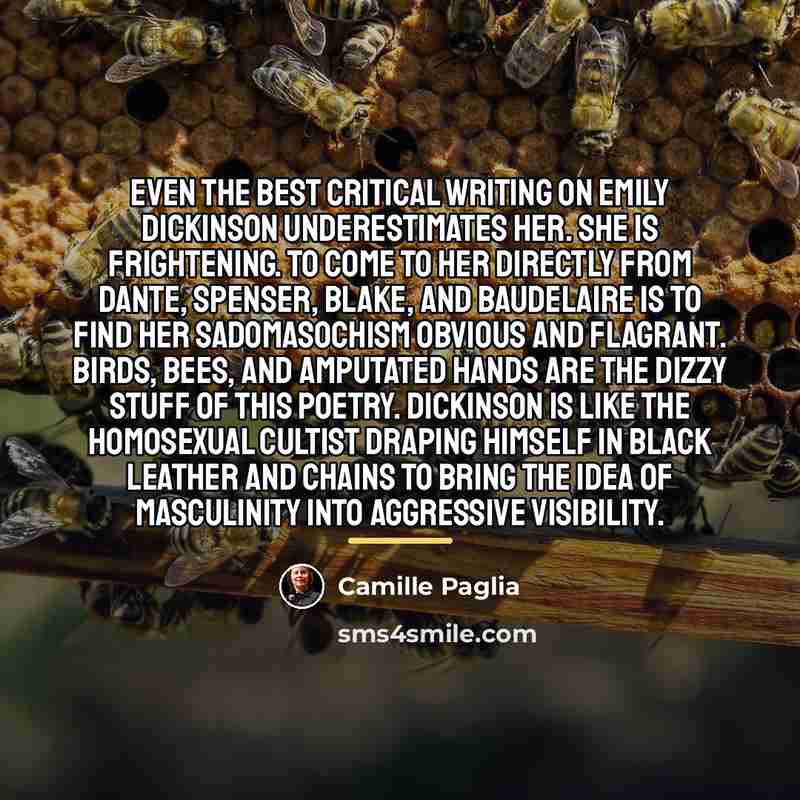 “Even the best critical writing on Emily Dickinson underestimates her.…” quote by Camille Paglia