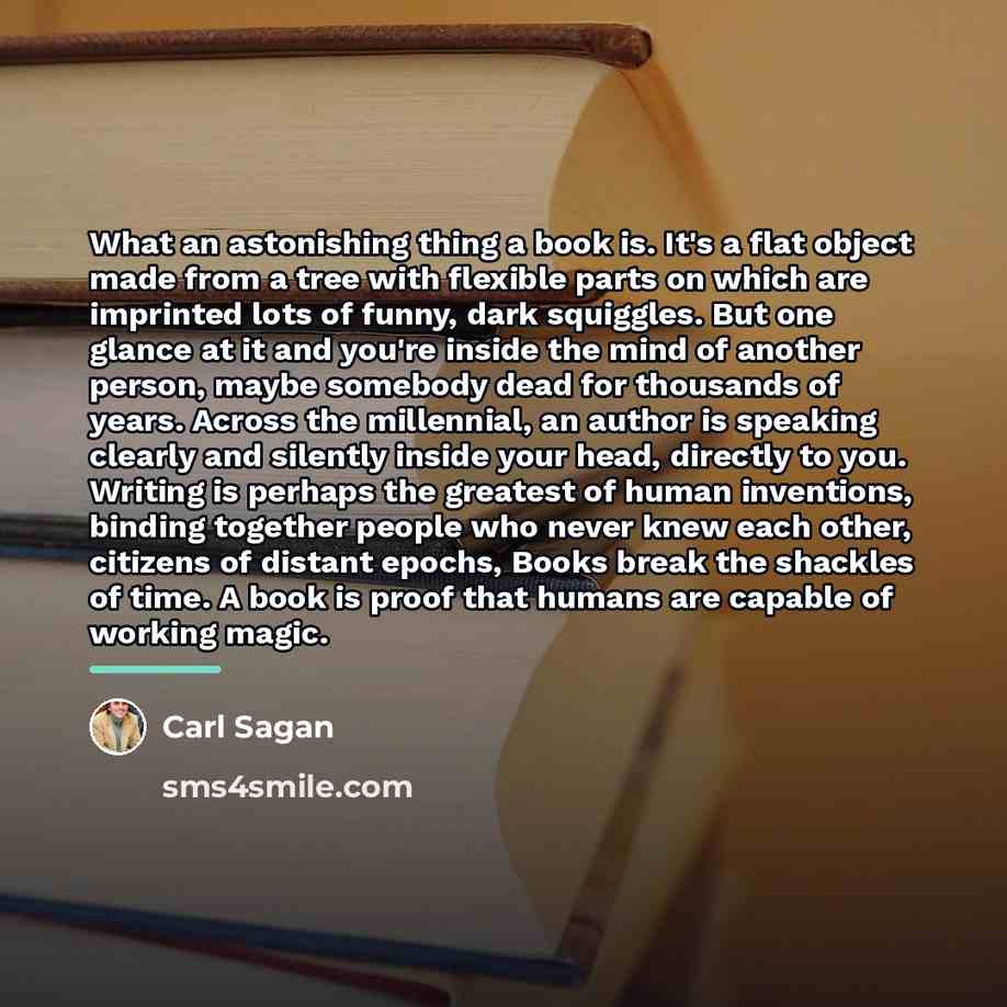 “What an astonishing thing a book is. It's a flat…” quote by Carl Sagan