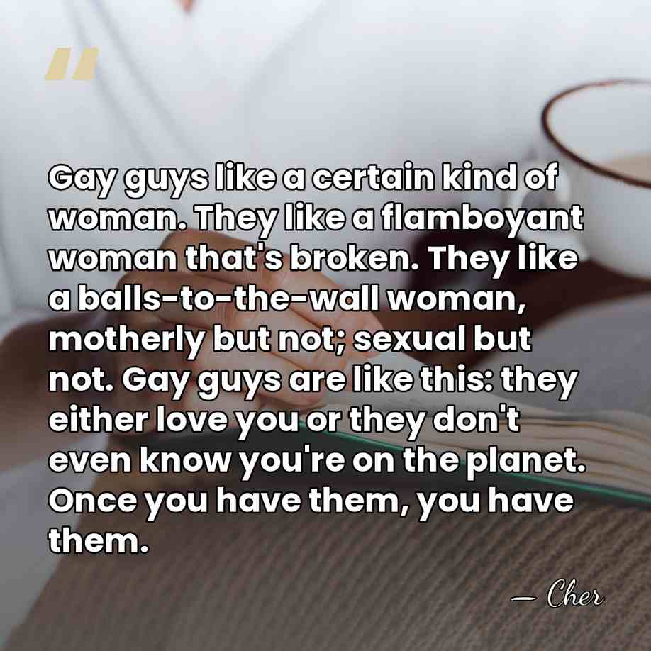 Gay guys like a certain kind of woman. They like a flamboyant&hellip; - Cher