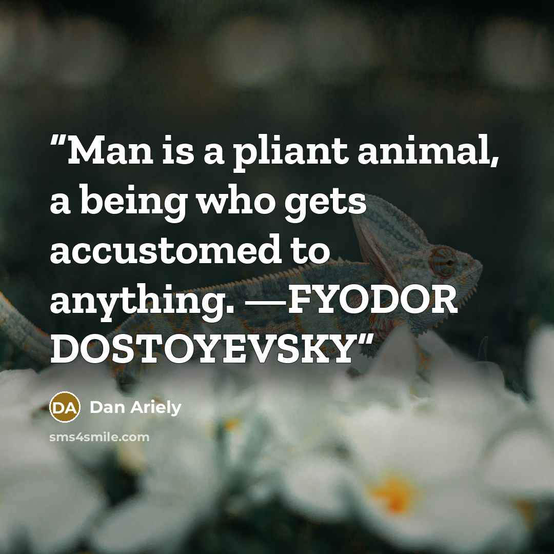 “Man is a pliant animal, a being who gets accustomed to anything. —FYODOR DOSTOYEVSKY” quote by Dan Ariely