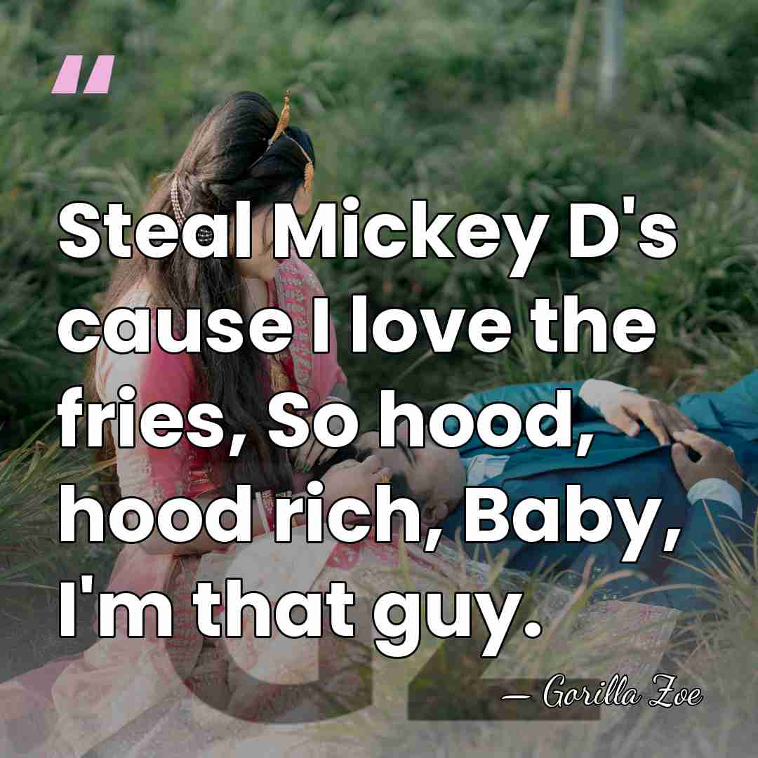 Steal Mickey D's cause I love the fries, So hood, hood rich,&hellip; - Gorilla Zoe