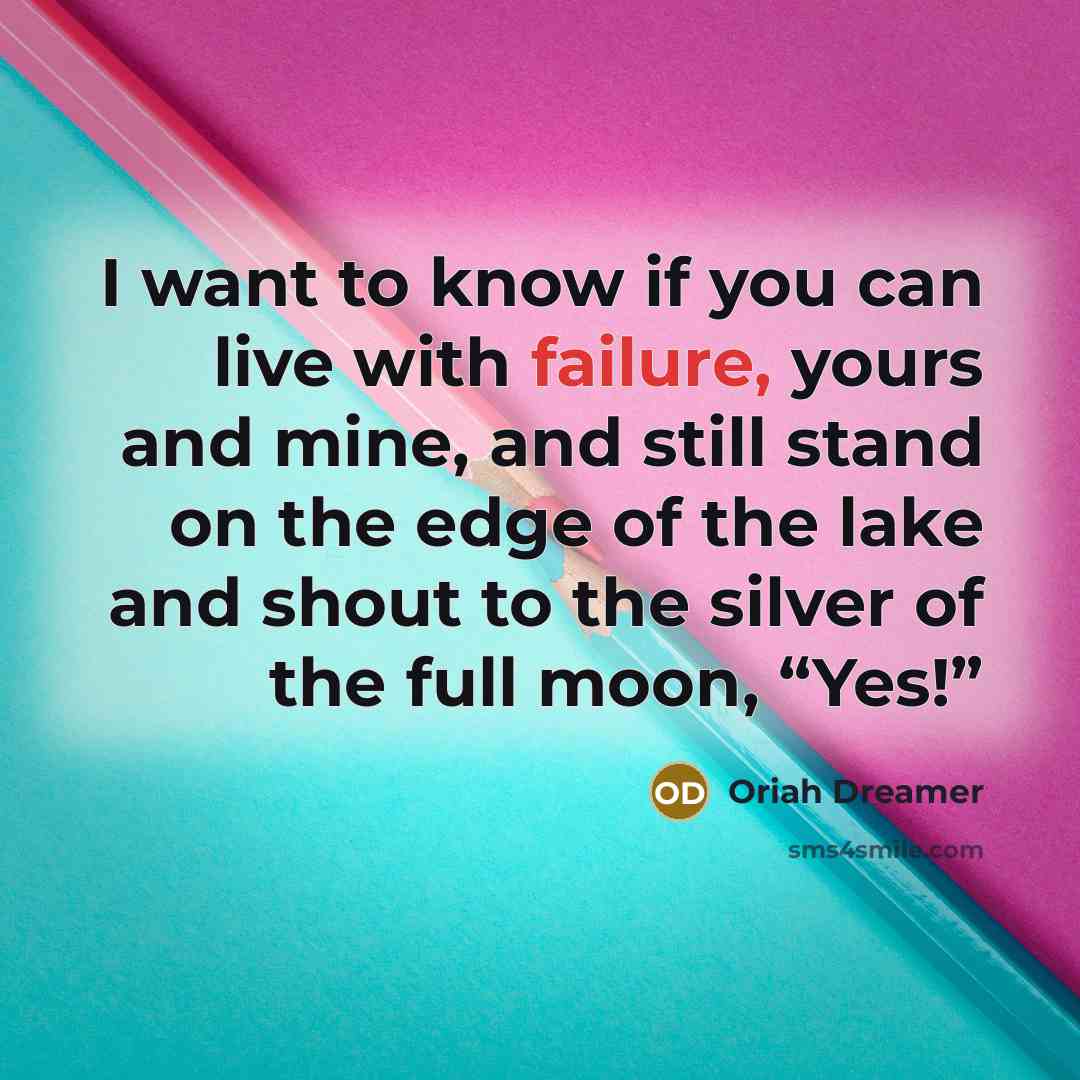 “I want to know if you can live with failure,…” quote by Oriah Dreamer
