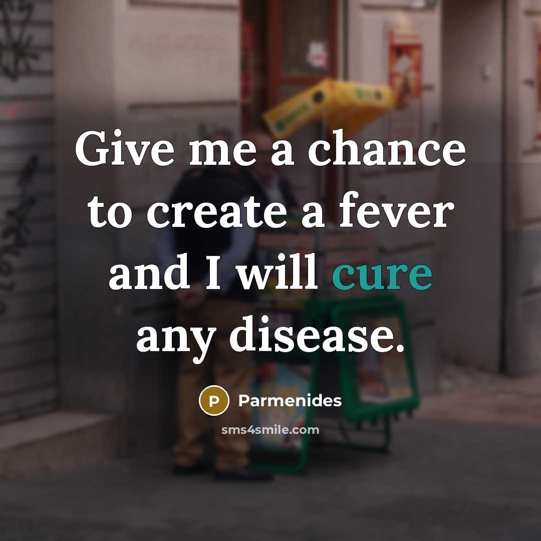 “Give me a chance to create a fever and I…” quote by Parmenides