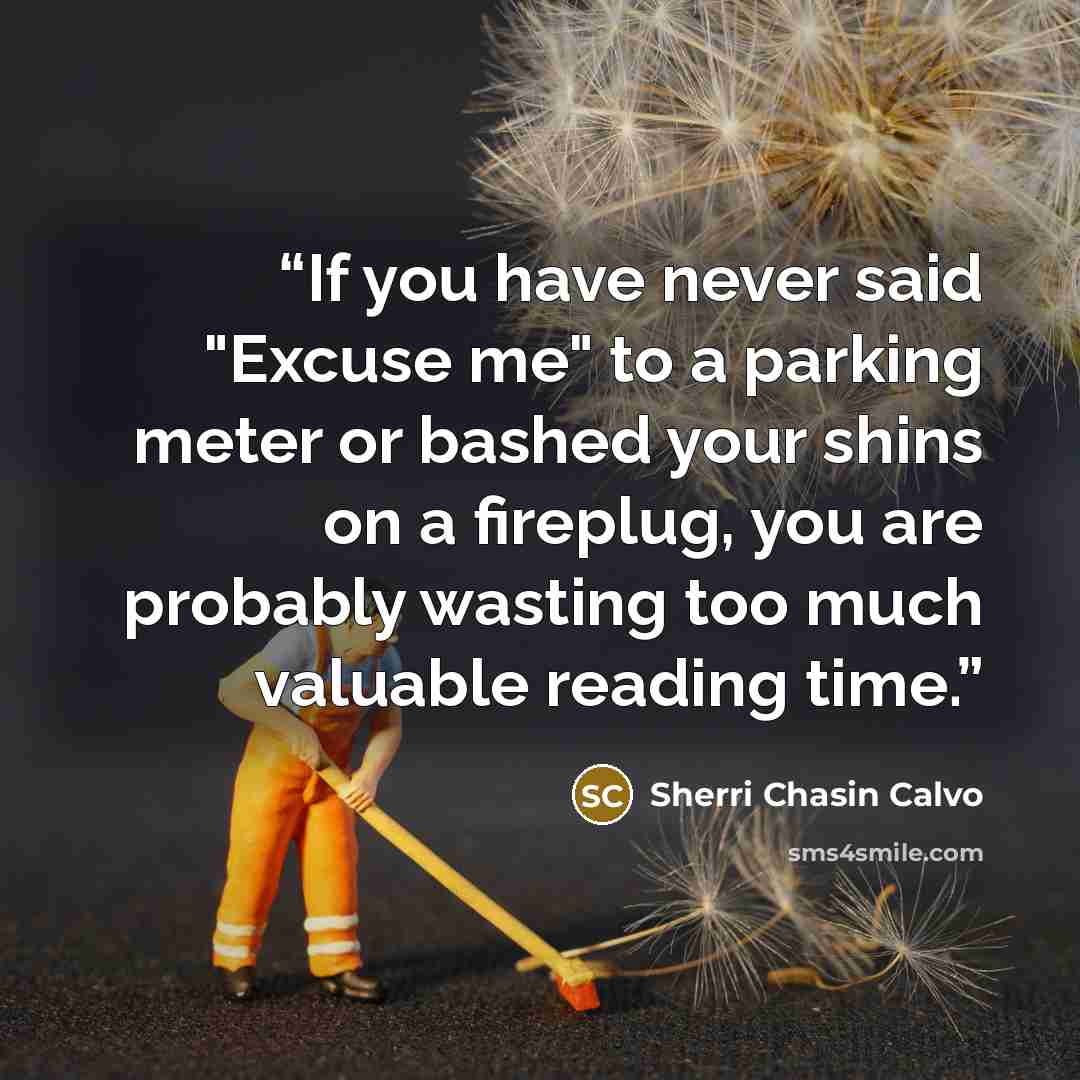 “If you have never said "Excuse me" to a parking meter or bashed your shins on a fireplug, you are probably wasting too much valuable reading time.” quote by Sherri Chasin Calvo
