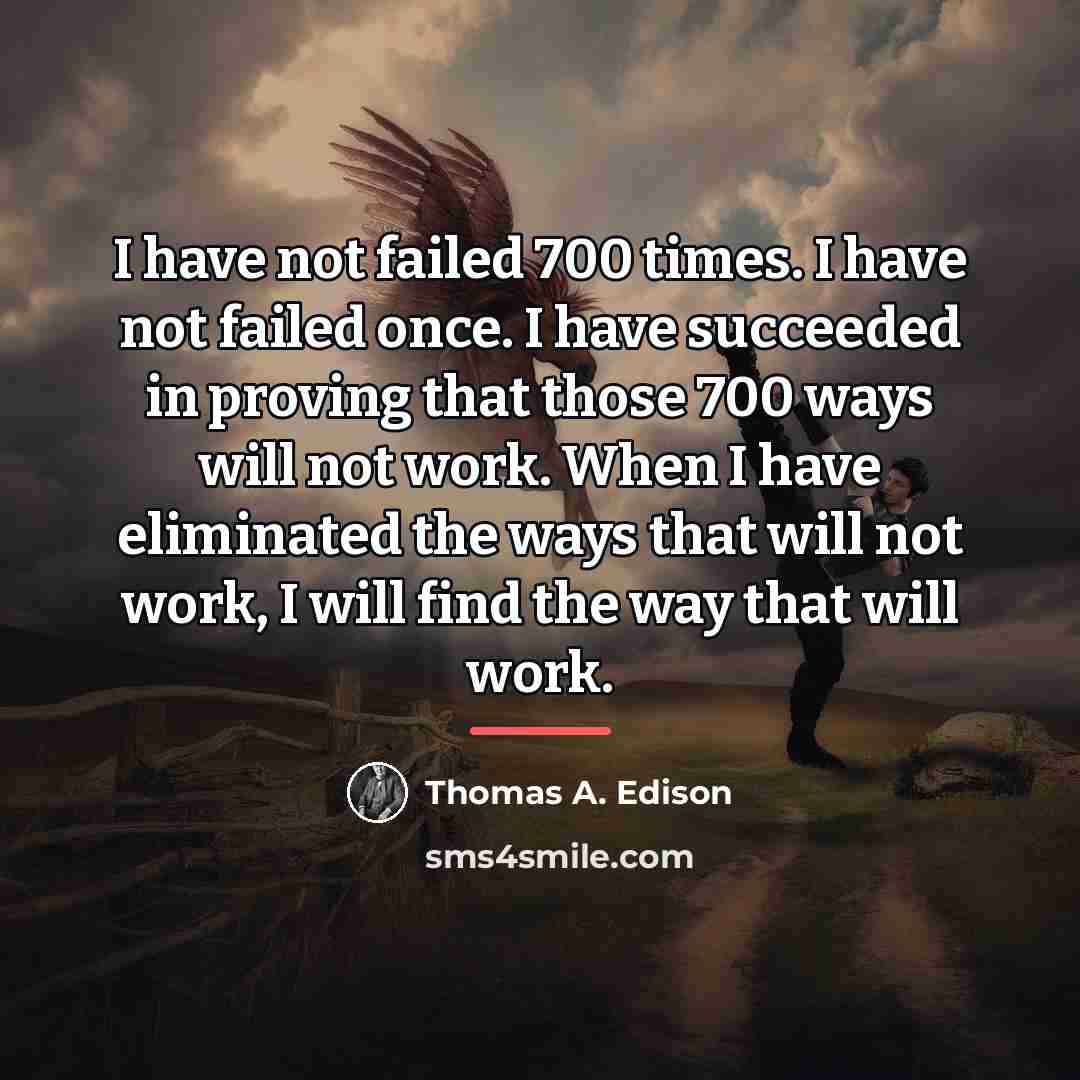 “I have not failed 700 times. I have not failed…” quote by Thomas A. Edison