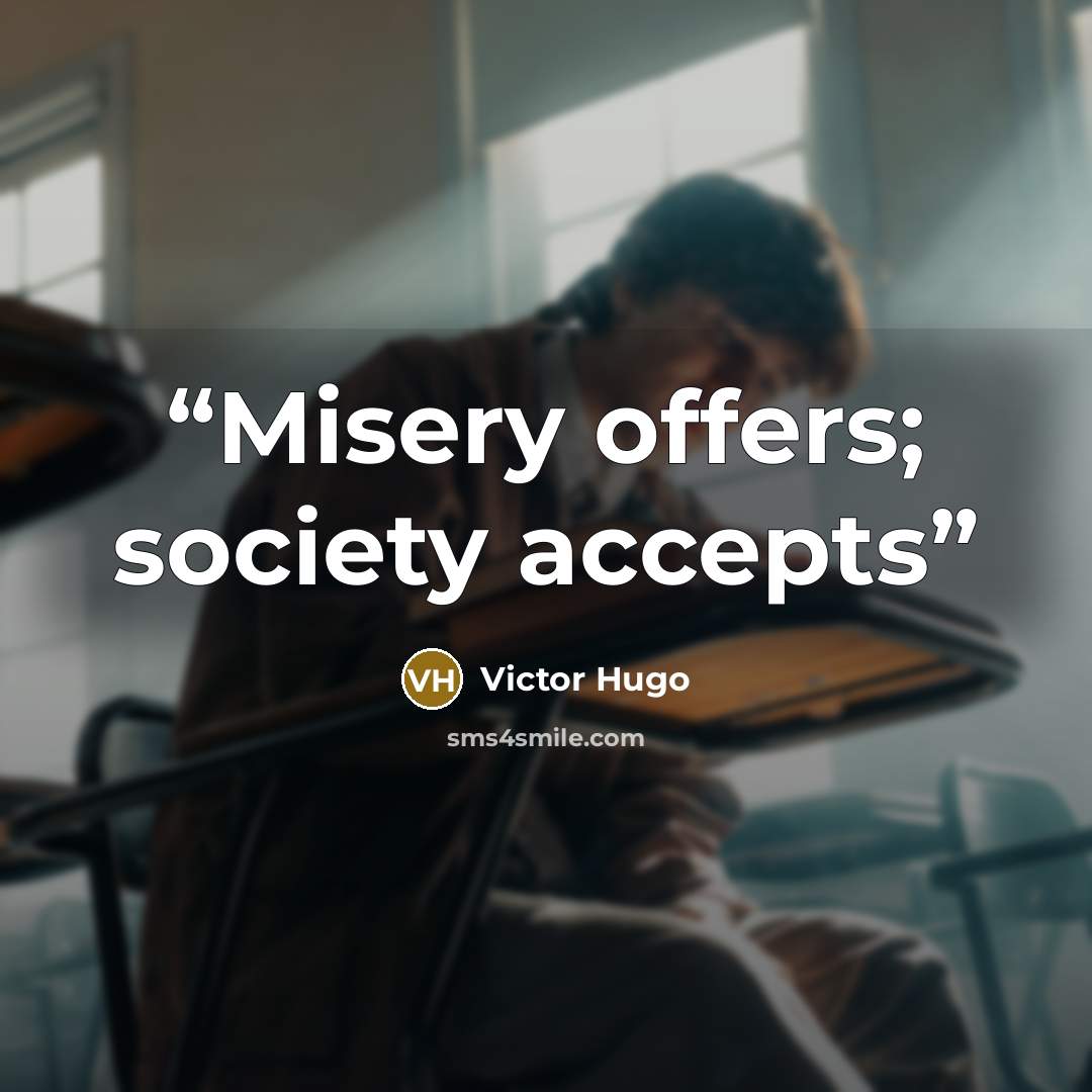 “Misery offers; society accepts” quote by Victor Hugo