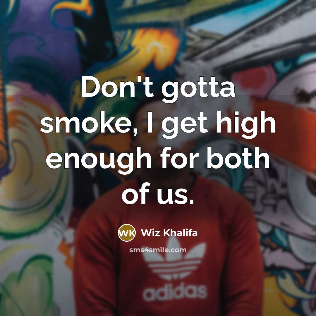 “Don't gotta smoke, I get high enough for both of us.” quote by Wiz Khalifa