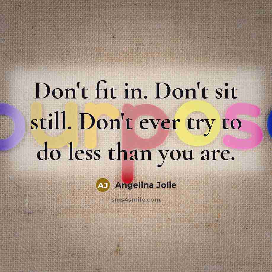 “Don't fit in. Don't sit still. Don't ever try to…” quote by Angelina Jolie