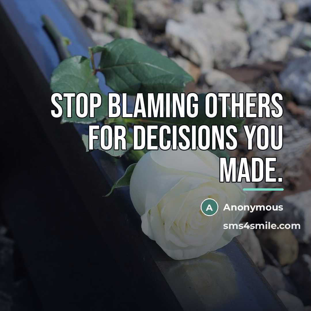“Stop blaming others for decisions you made.…” quote by Anonymous