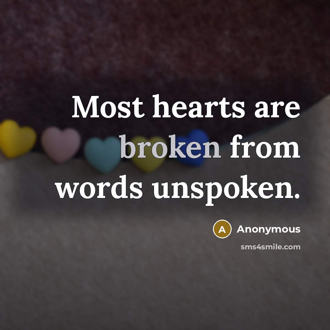 “Most hearts are broken from words unspoken.…” quote by Anonymous