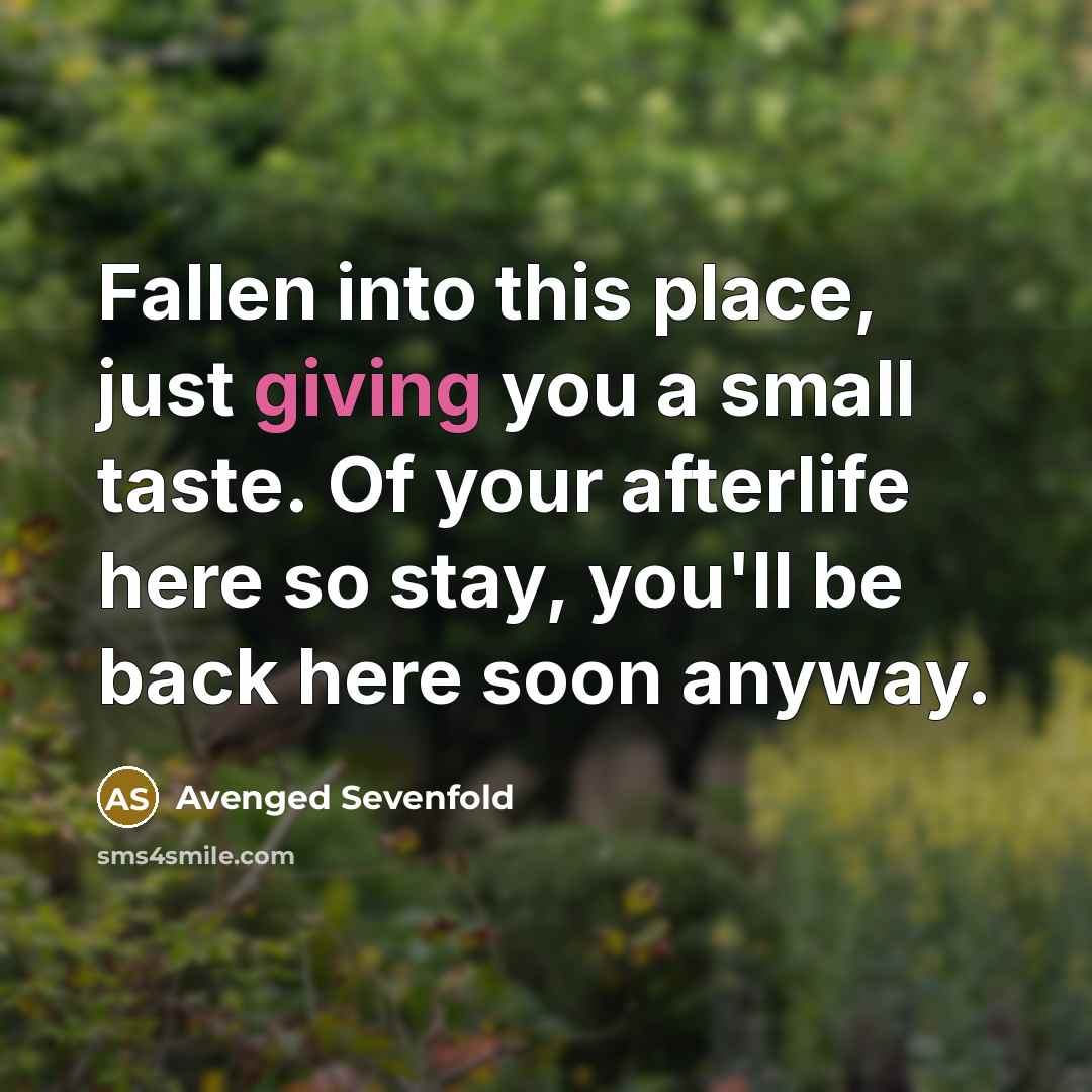“Fallen into this place, just giving you a small taste. Of your afterlife here so stay, you'll be back here soon anyway.” quote by Avenged Sevenfold