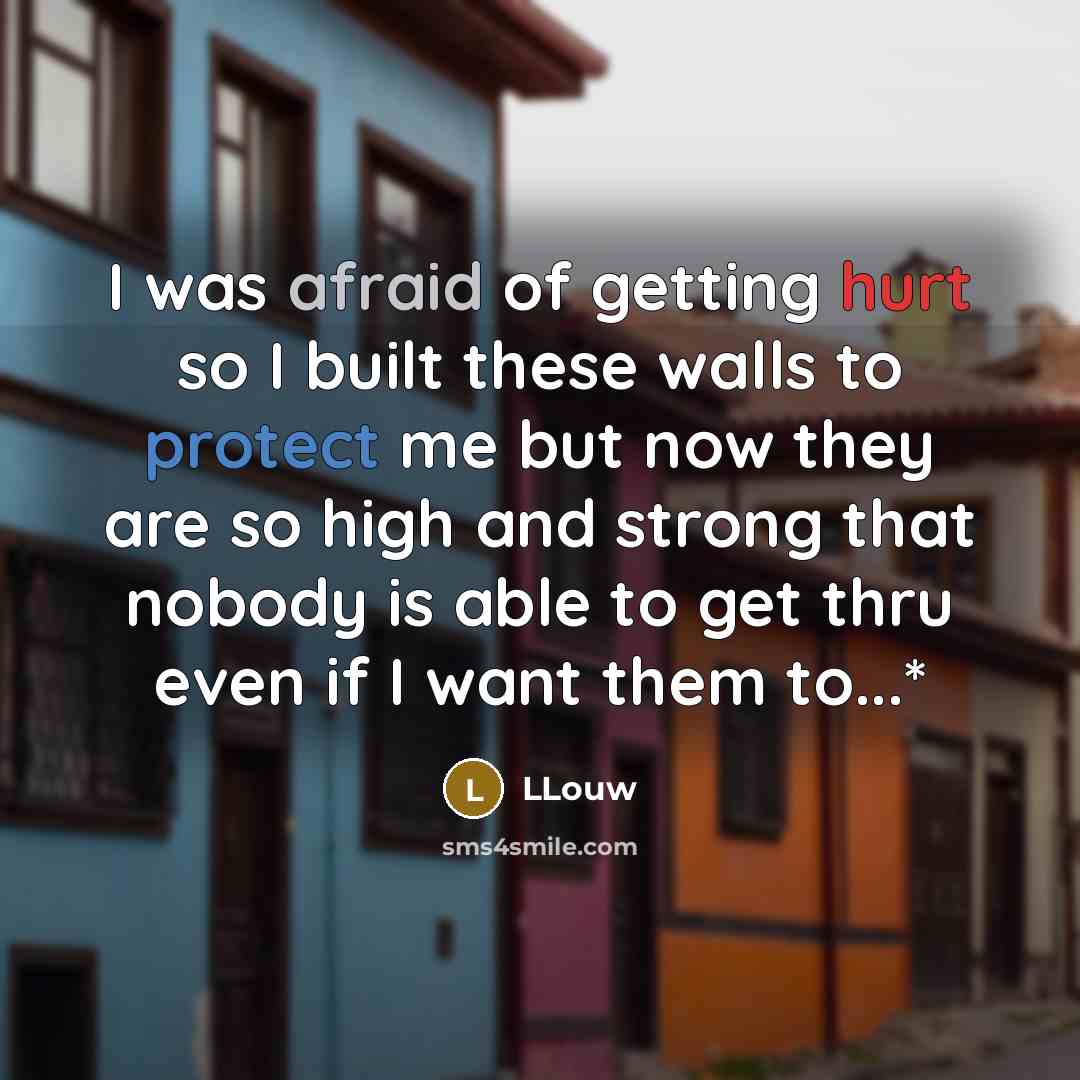 “I was afraid of getting hurt so I built these walls to protect me but now they are so high and strong that nobody is able to get thru even if I want them to...*” quote by LLouw