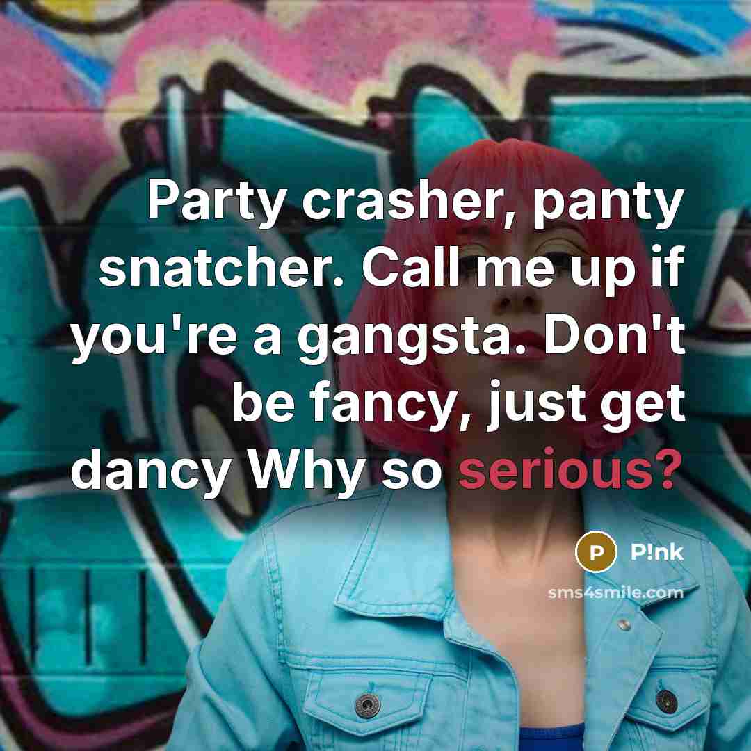 “Party crasher, panty snatcher. Call me up if you're a…” quote by P!nk