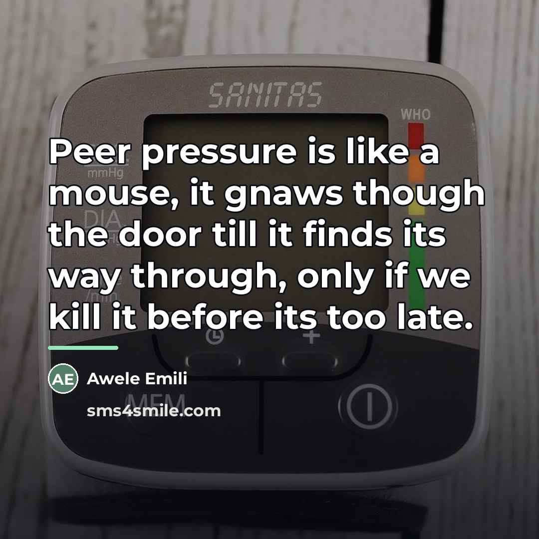 “Peer pressure is like a mouse, it gnaws though the…” quote by Awele Emili