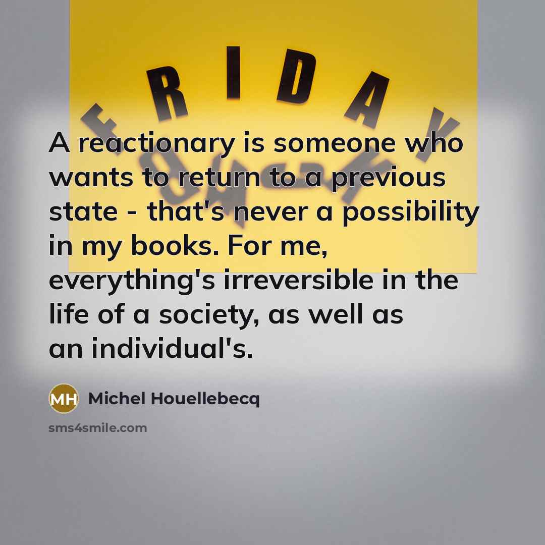 “A reactionary is someone who wants to return to a…” quote by Michel Houellebecq