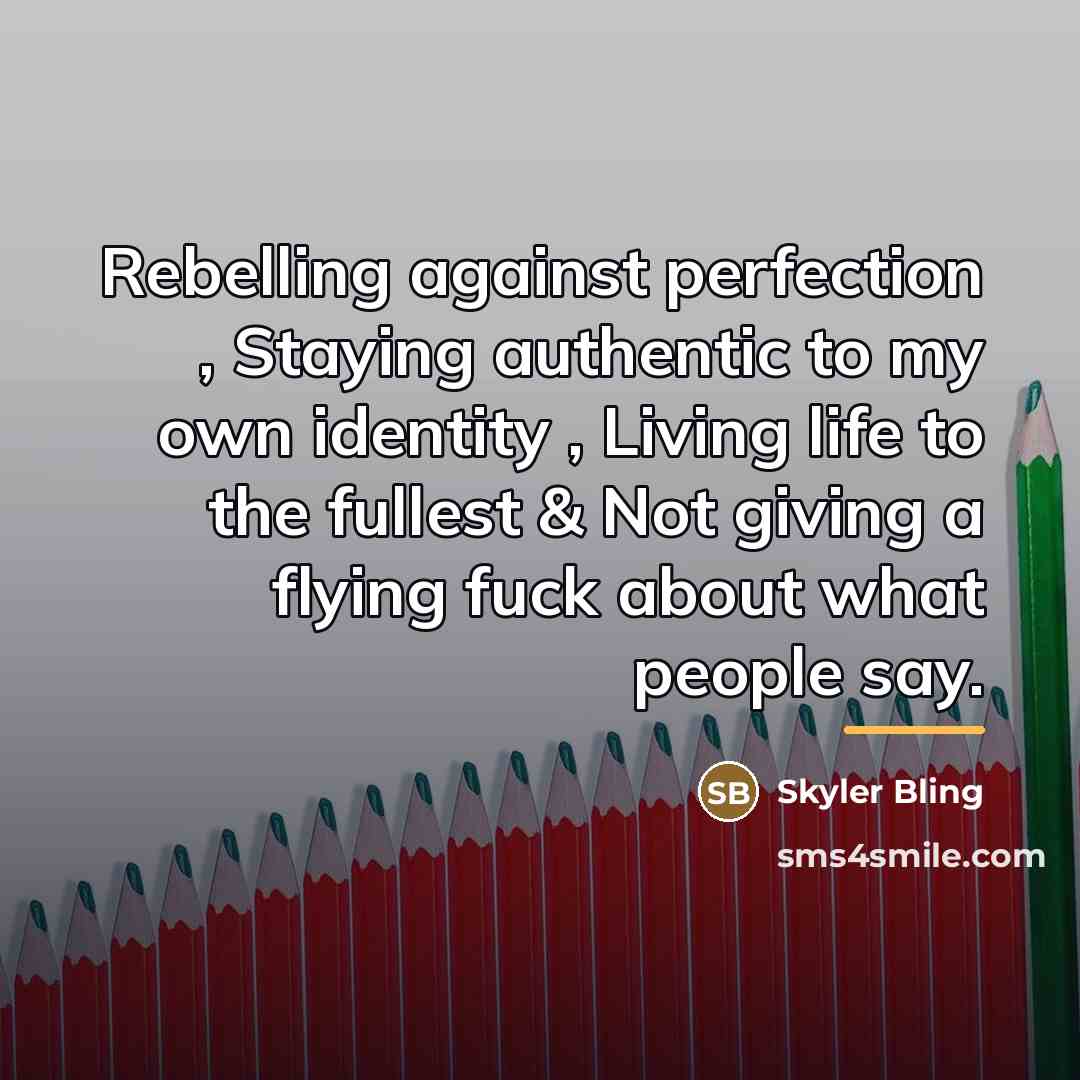 “Rebelling against perfection , Staying authentic to my own identity…” quote by Skyler Bling