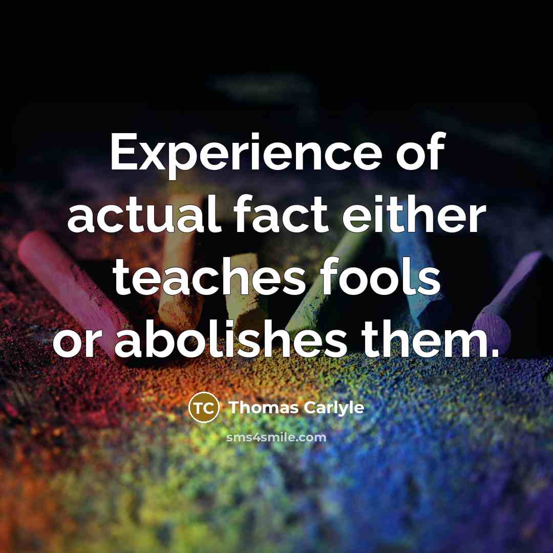 “Experience of actual fact either teaches fools or abolishes them.…” quote by Thomas Carlyle