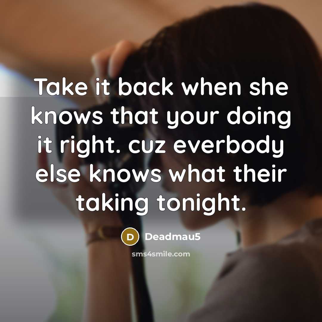 “Take it back when she knows that your doing it right. cuz everbody else knows what their taking tonight.” quote by Deadmau5