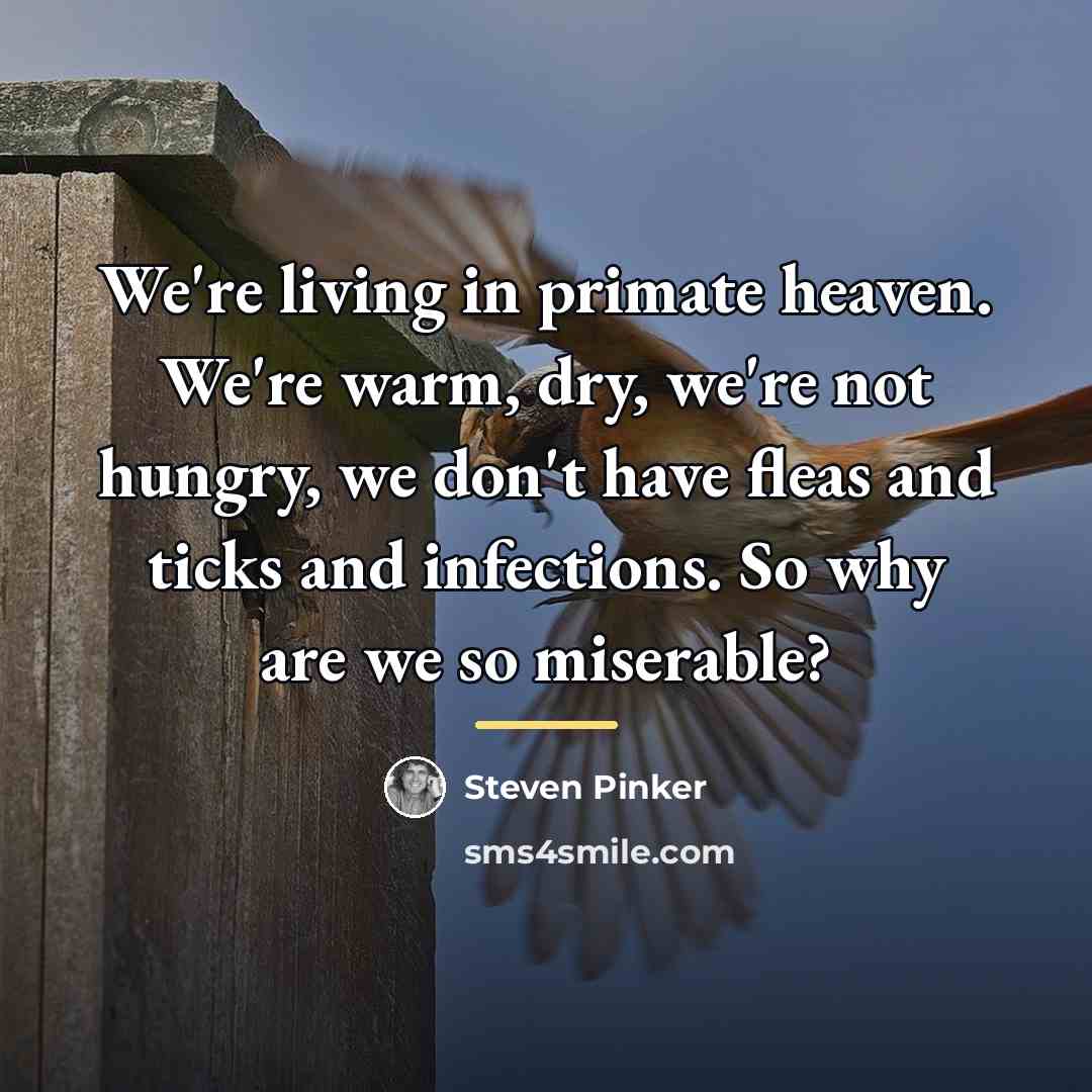 “We're living in primate heaven. We're warm, dry, we're not…” quote by Steven Pinker