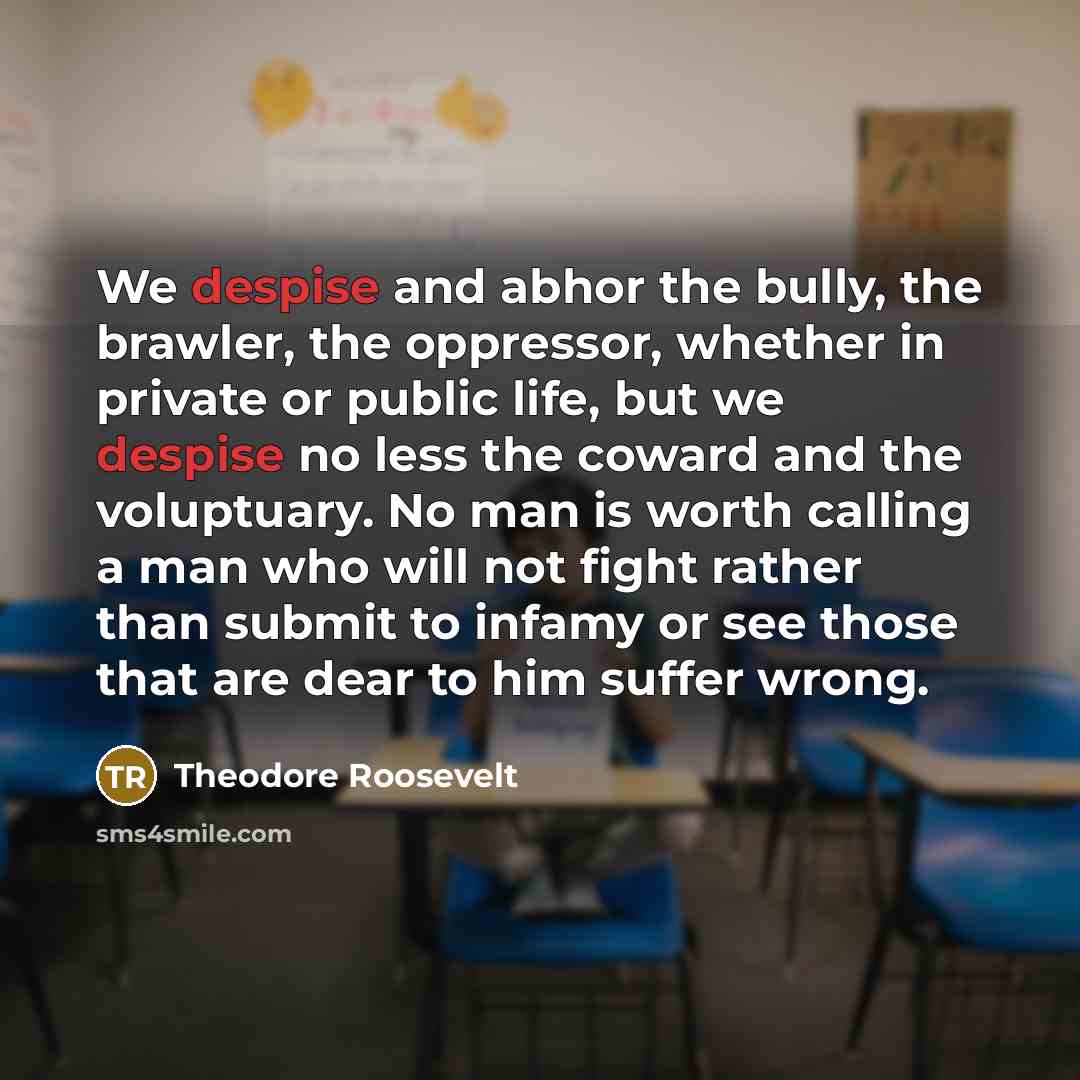 “We despise and abhor the bully, the brawler, the oppressor,…” quote by Theodore Roosevelt