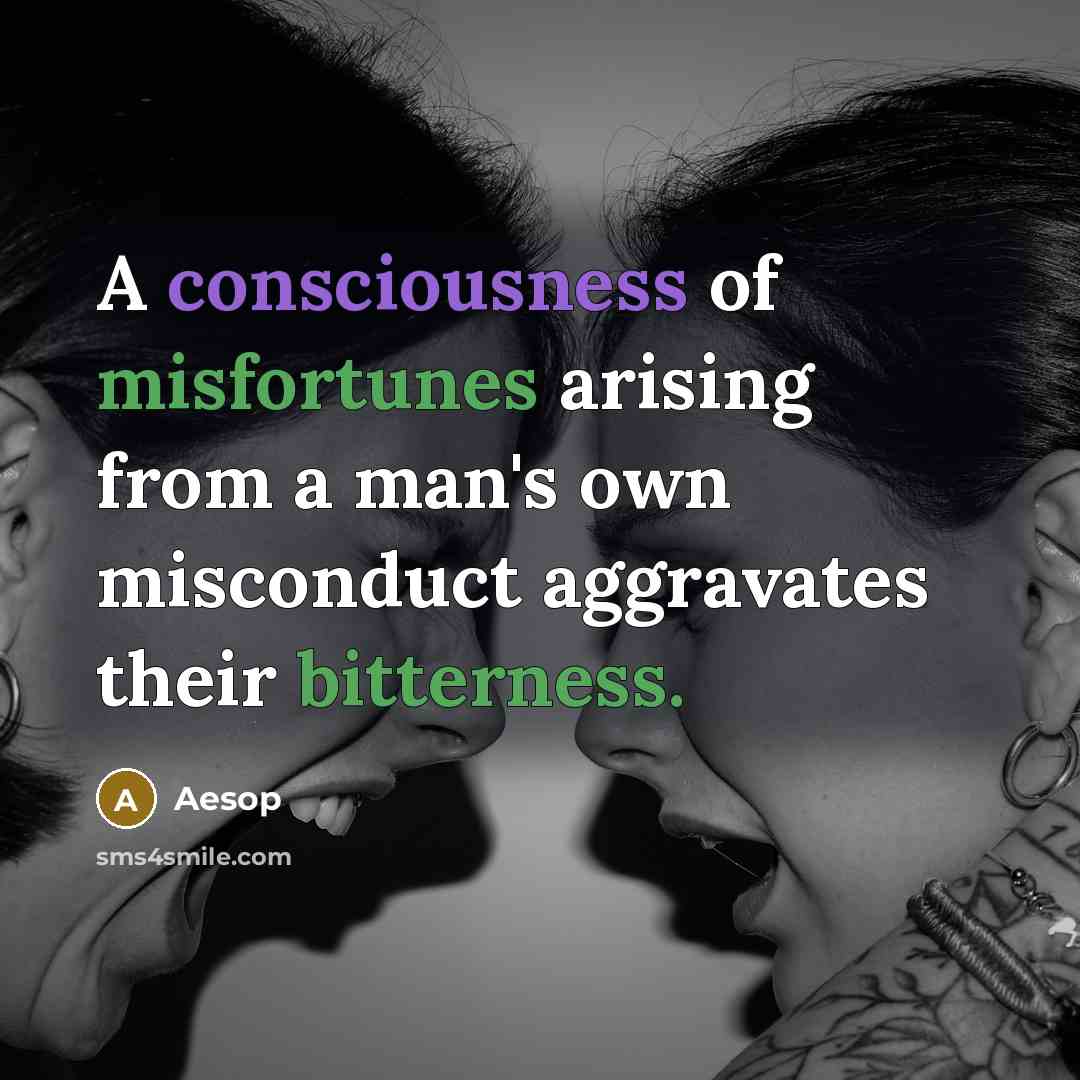 “A consciousness of misfortunes arising from a man's own misconduct…” quote by Aesop