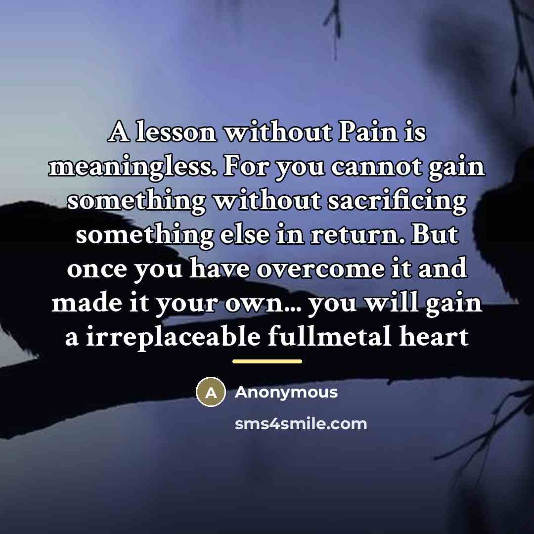 “A lesson without Pain is meaningless. For you cannot gain…” quote by Anonymous