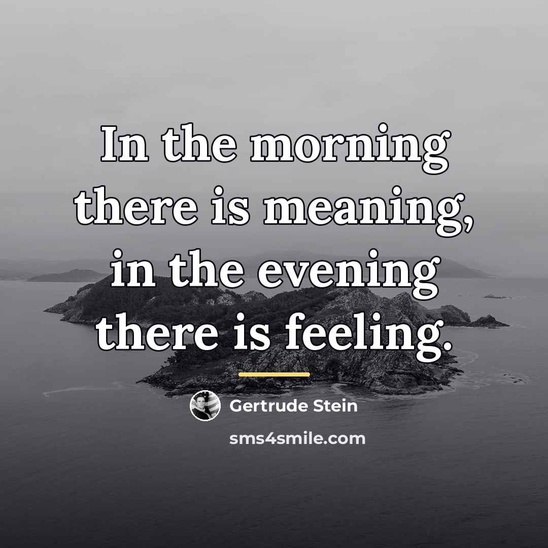 “In the morning there is meaning, in the evening there…” quote by Gertrude Stein