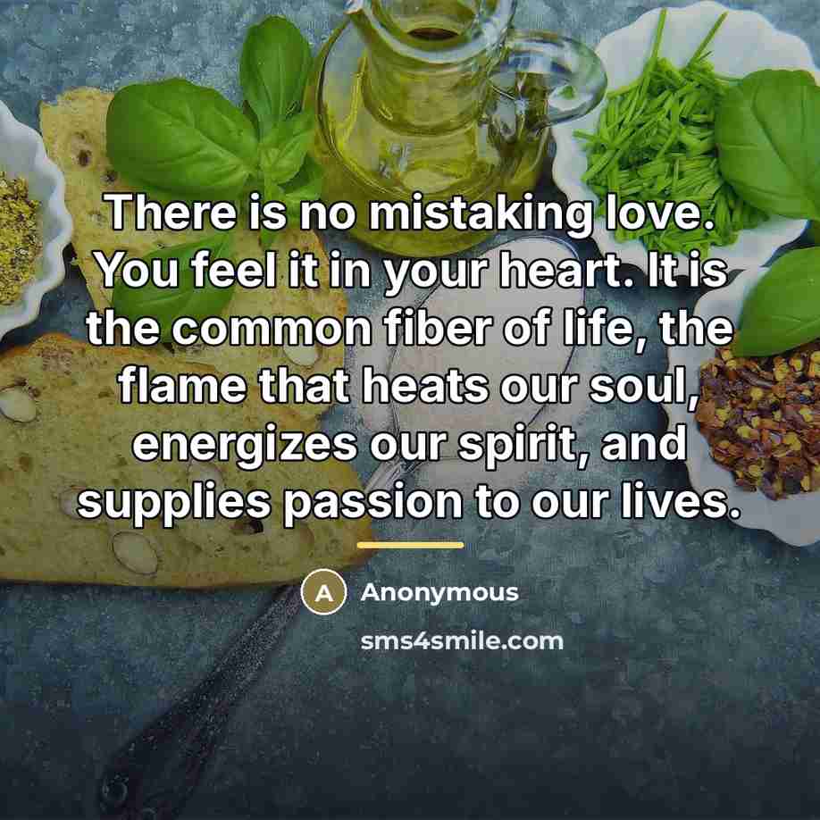 “There is no mistaking love. You feel it in your…” quote by Anonymous