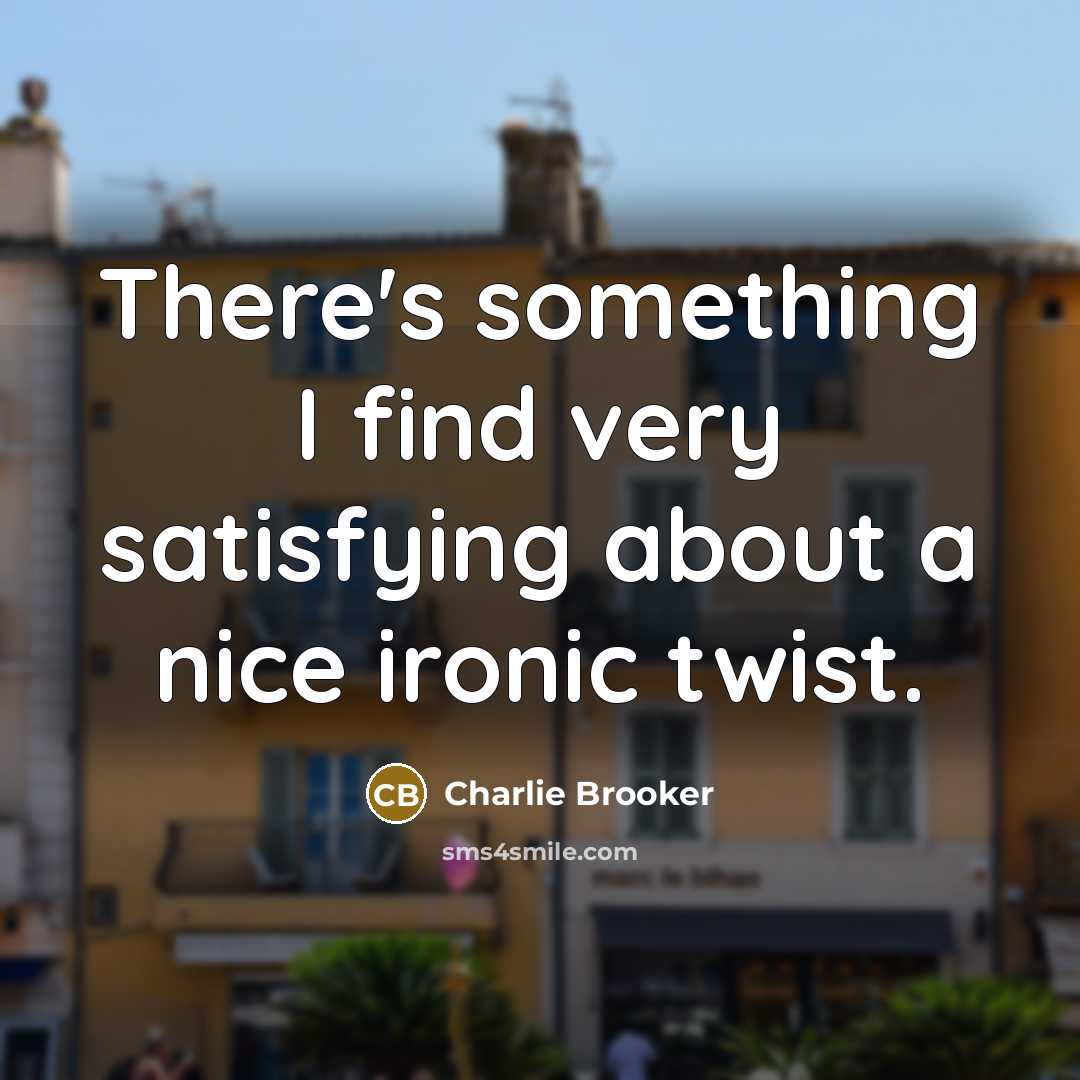 “There's something I find very satisfying about a nice ironic…” quote by Charlie Brooker