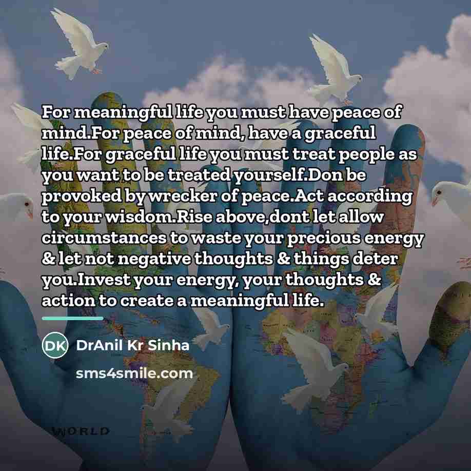 “For meaningful life you must have peace of mind.For peace…” quote by DrAnil Kr Sinha