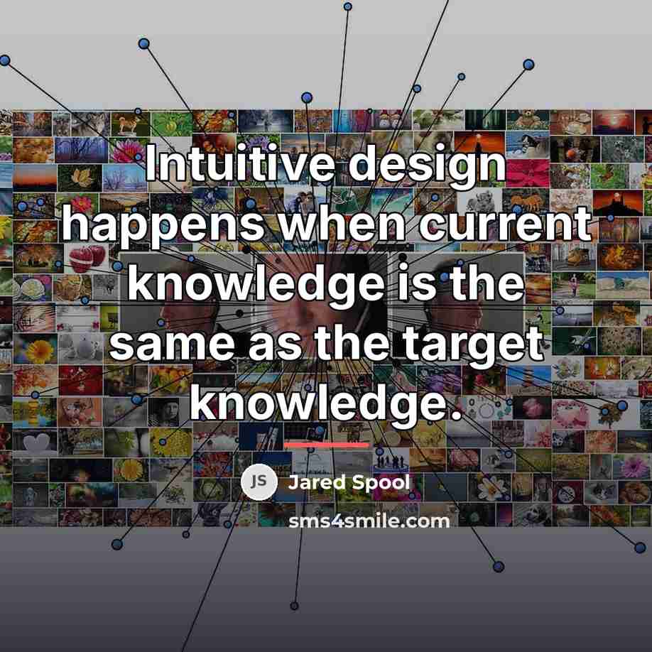 “Intuitive design happens when current knowledge is the same as…” quote by Jared Spool