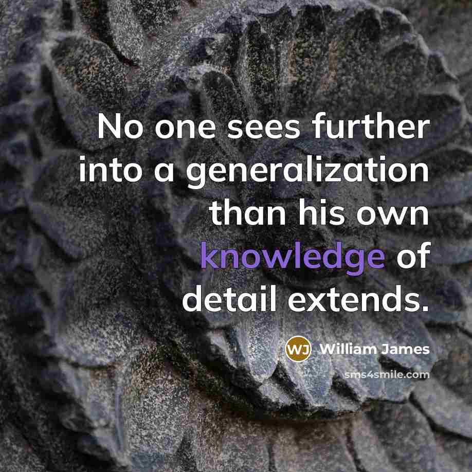 “No one sees further into a generalization than his own…” quote by William James