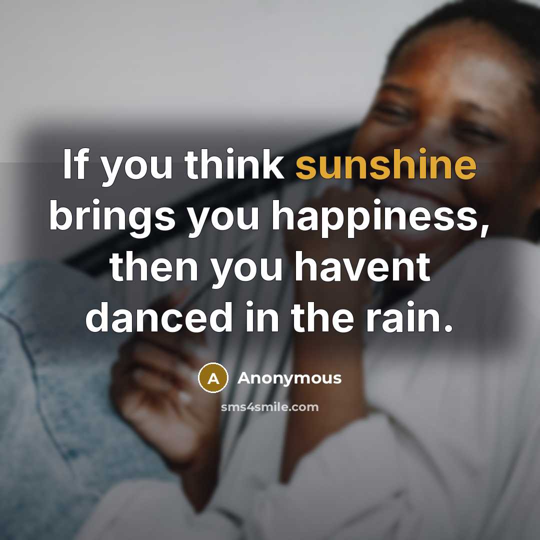 “If you think sunshine brings you happiness, then you havent…” quote by Anonymous