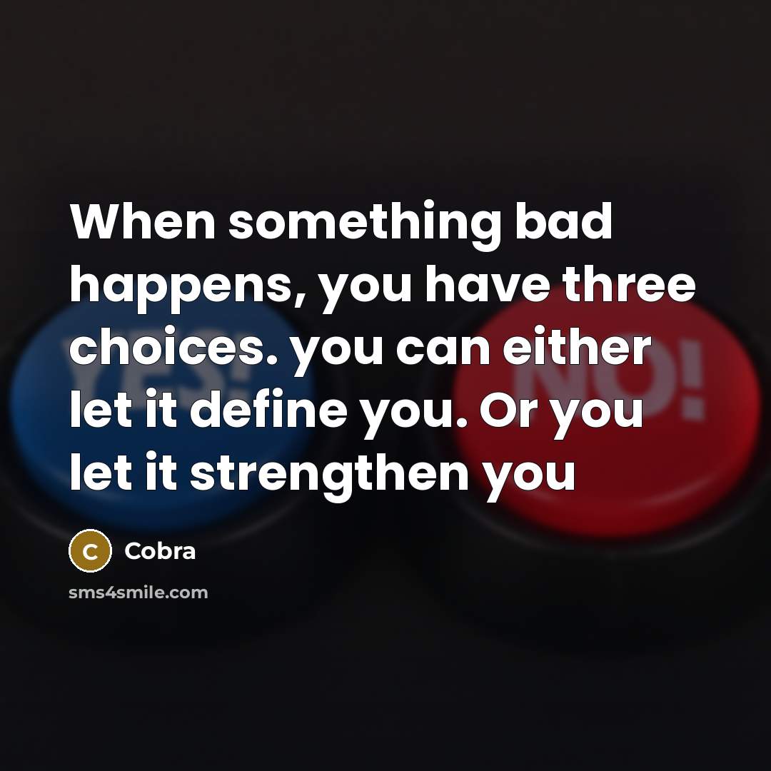 “When something bad happens, you have three choices. you can…” quote by Cobra