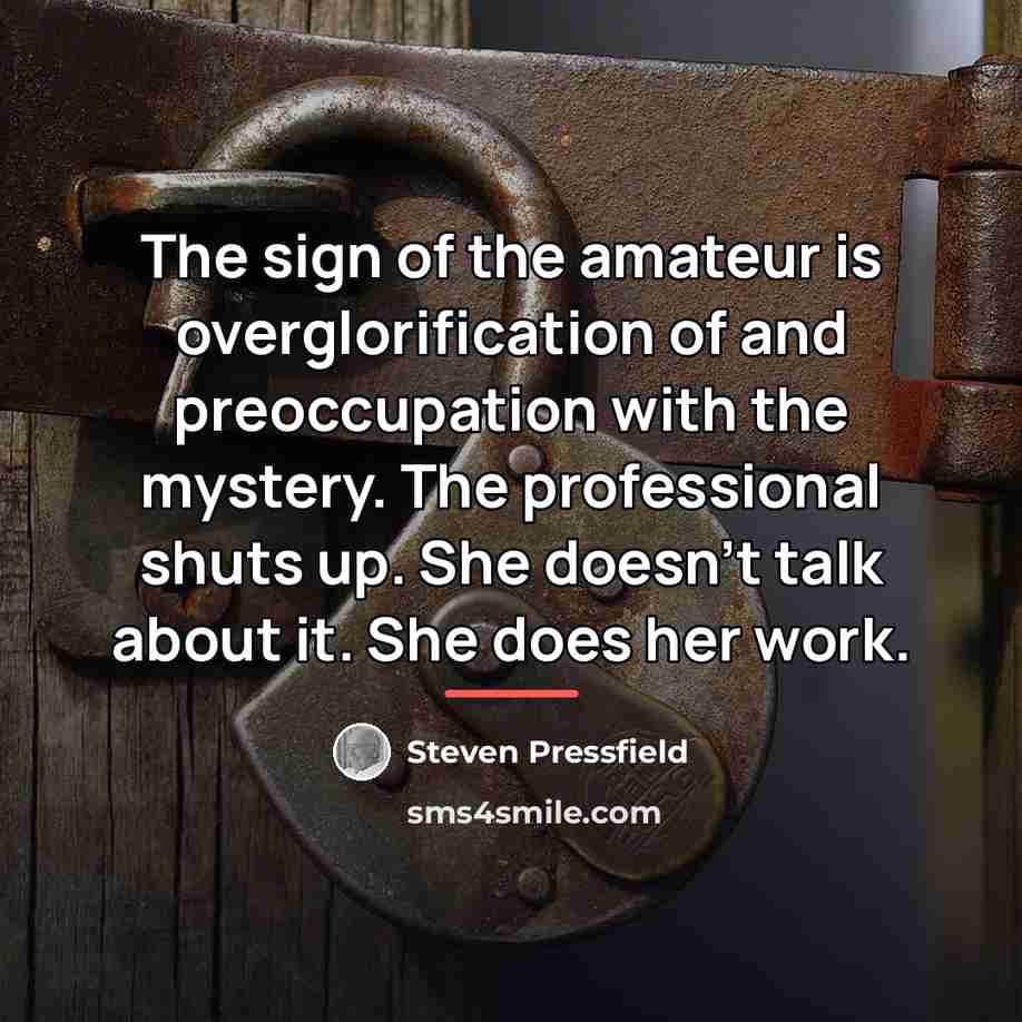 “The sign of the amateur is overglorification of and preoccupation…” quote by Steven Pressfield