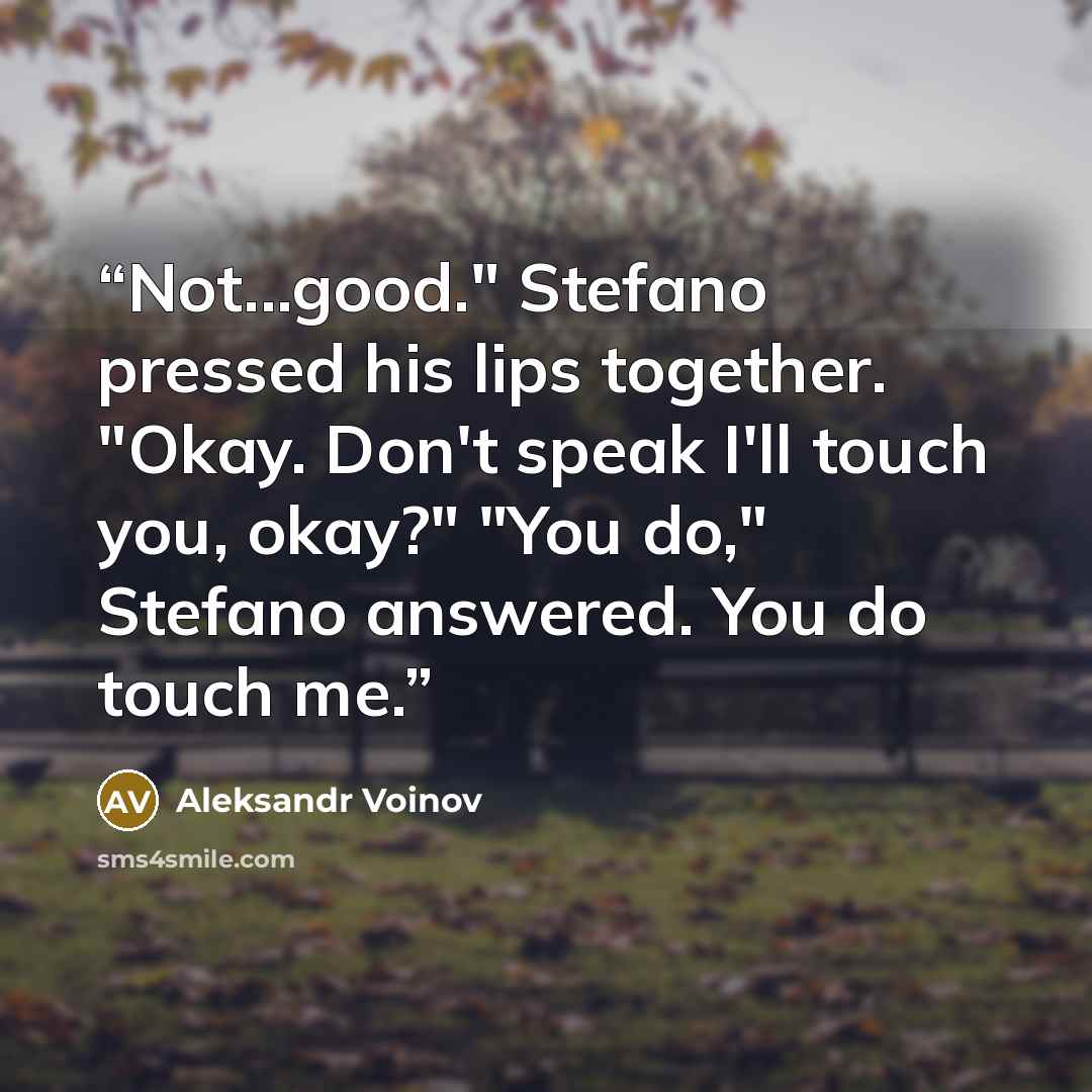 “Not...good." Stefano pressed his lips together. "Okay. Don't speak I'll touch you, okay?" "You do," Stefano answered. You do touch me.” quote by Aleksandr Voinov