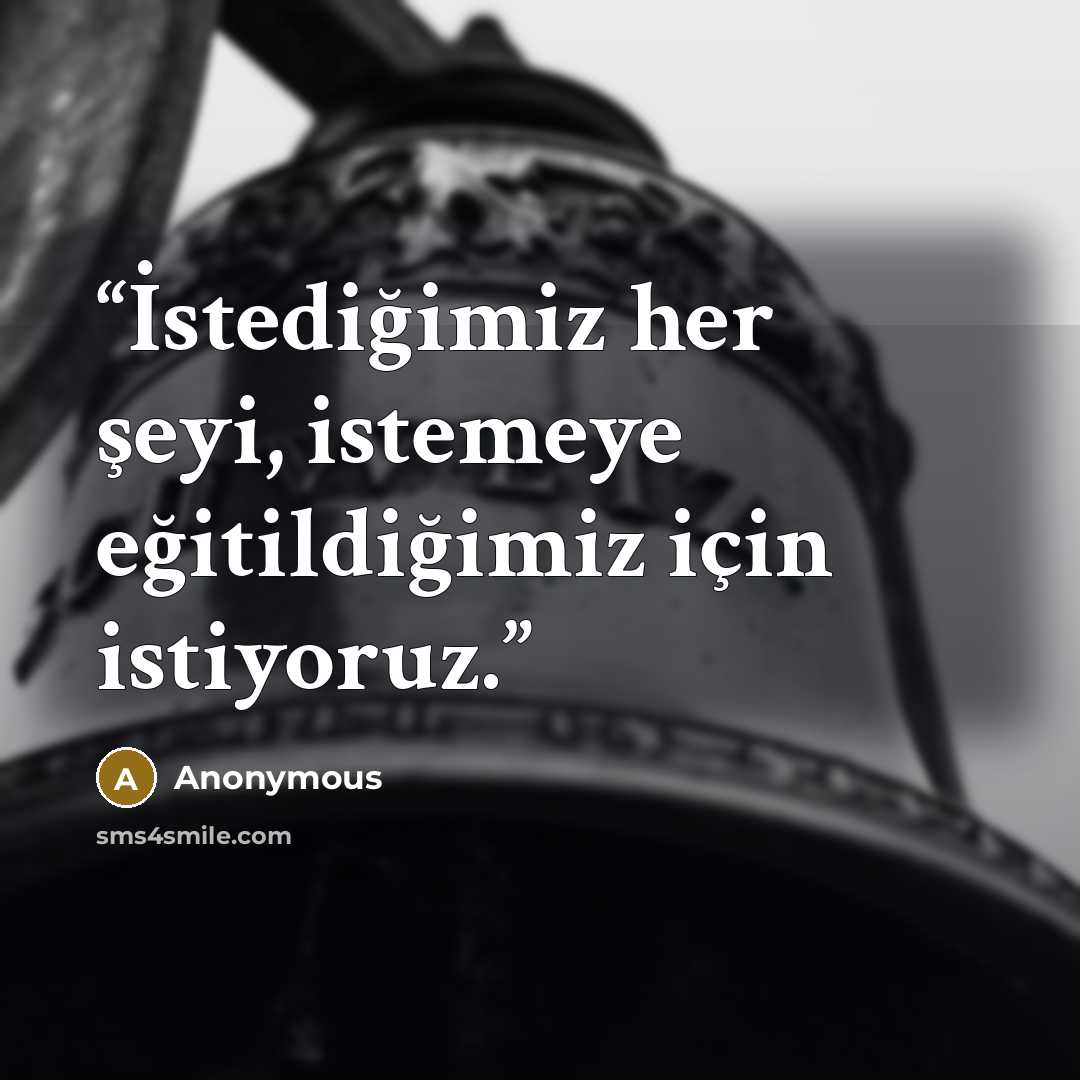 “İstediğimiz her şeyi, istemeye eğitildiğimiz için istiyoruz.” quote by Anonymous