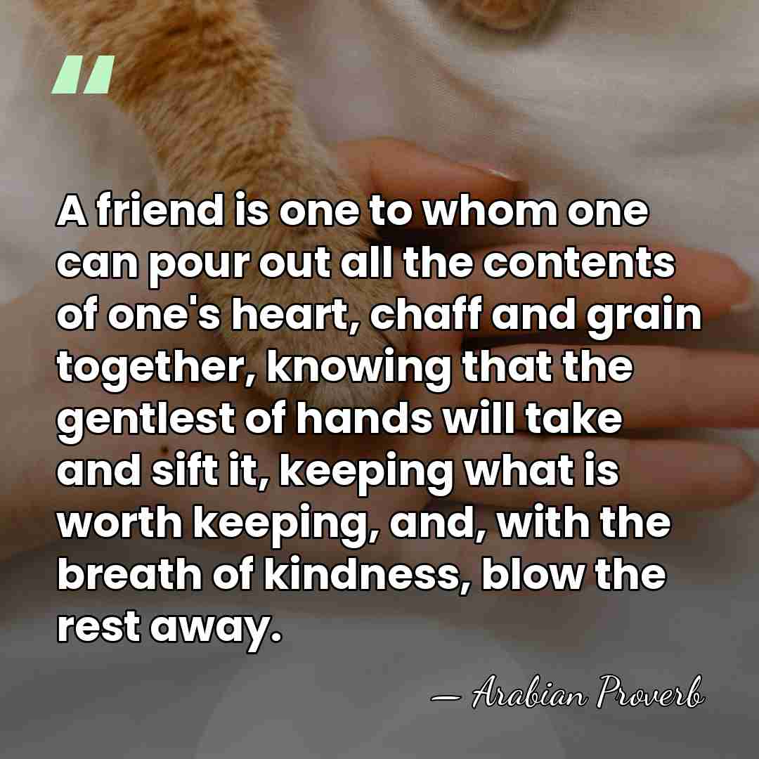 A friend is one to whom one can pour out all the&hellip; - Arabian Proverb
