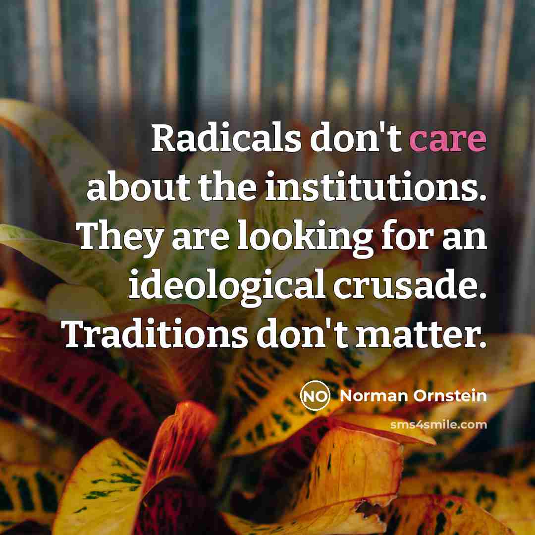 “Radicals don't care about the institutions. They are looking for…” quote by Norman Ornstein
