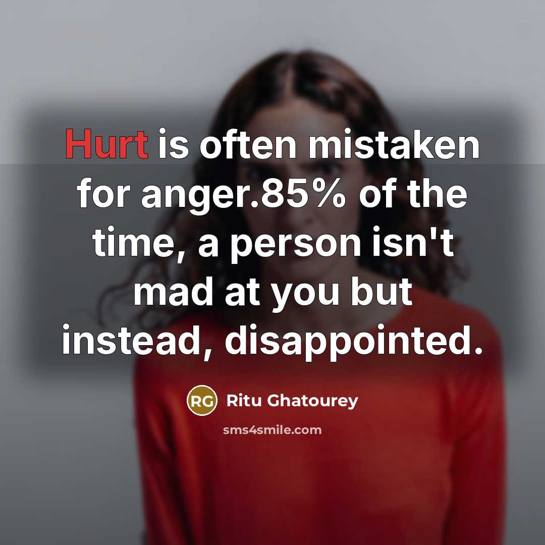 “Hurt is often mistaken for anger.85% of the time, a…” quote by Ritu Ghatourey