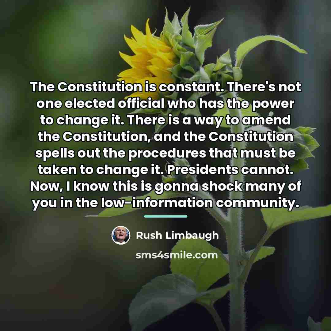 “The Constitution is constant. There's not one elected official who…” quote by Rush Limbaugh