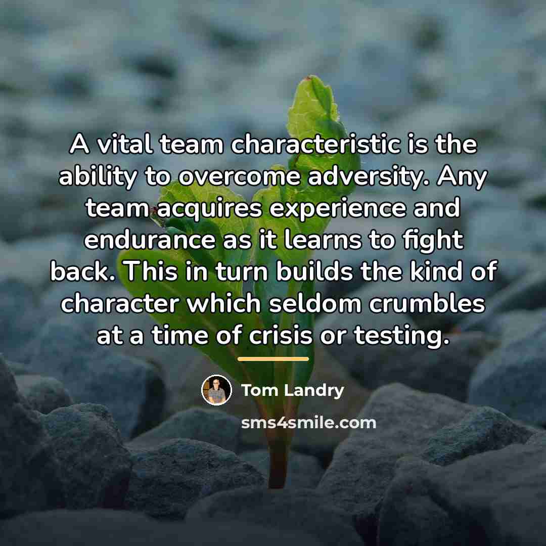 “A vital team characteristic is the ability to overcome adversity.…” quote by Tom Landry