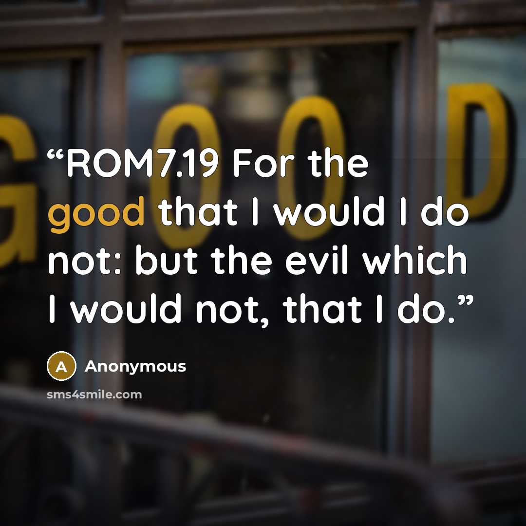 “ROM7.19 For the good that I would I do not: but the evil which I would not, that I do.” quote by Anonymous