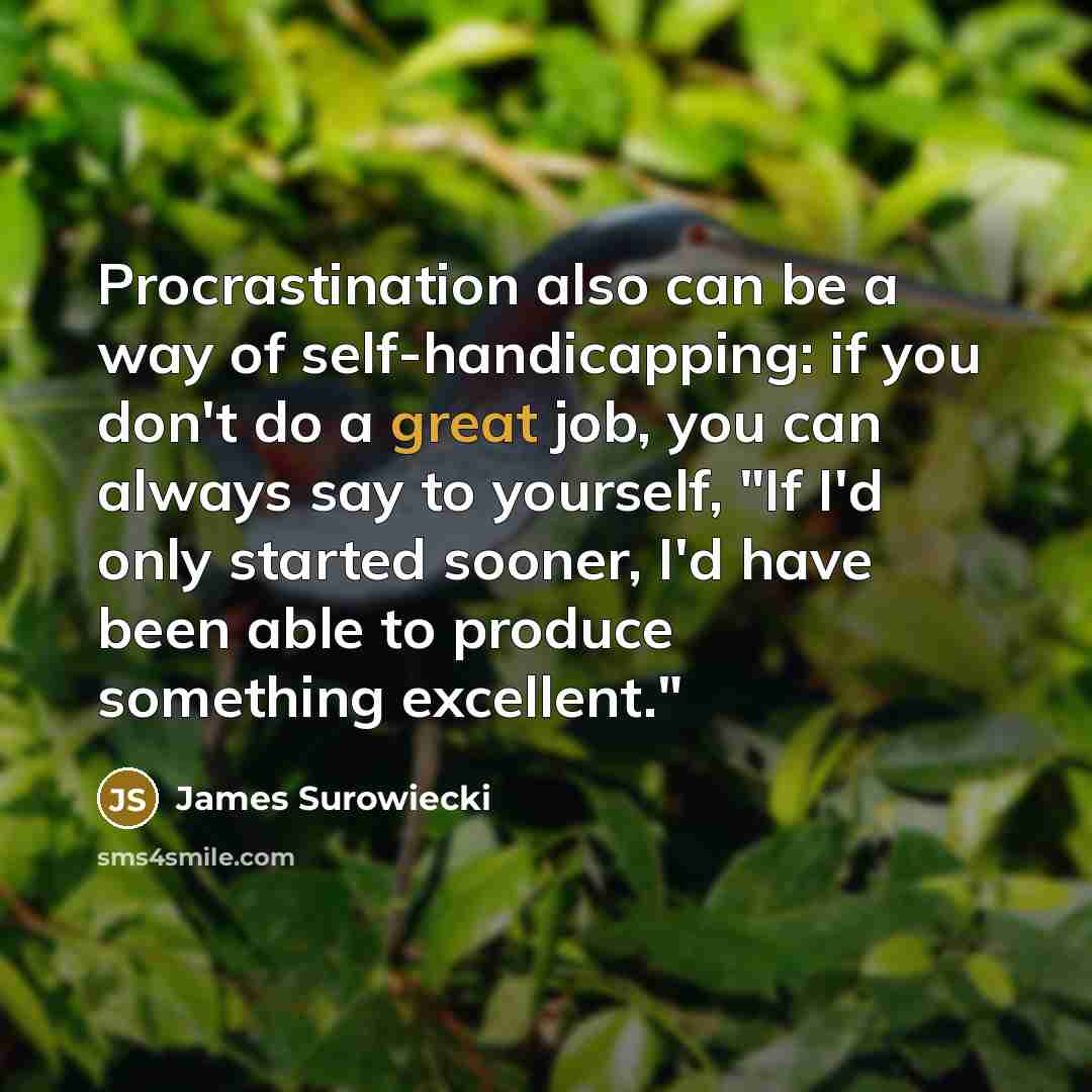 “Procrastination also can be a way of self-handicapping: if you…” quote by James Surowiecki
