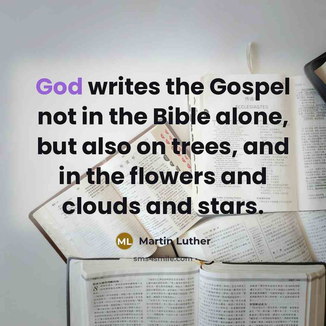 “God writes the Gospel not in the Bible alone, but…” quote by Martin Luther