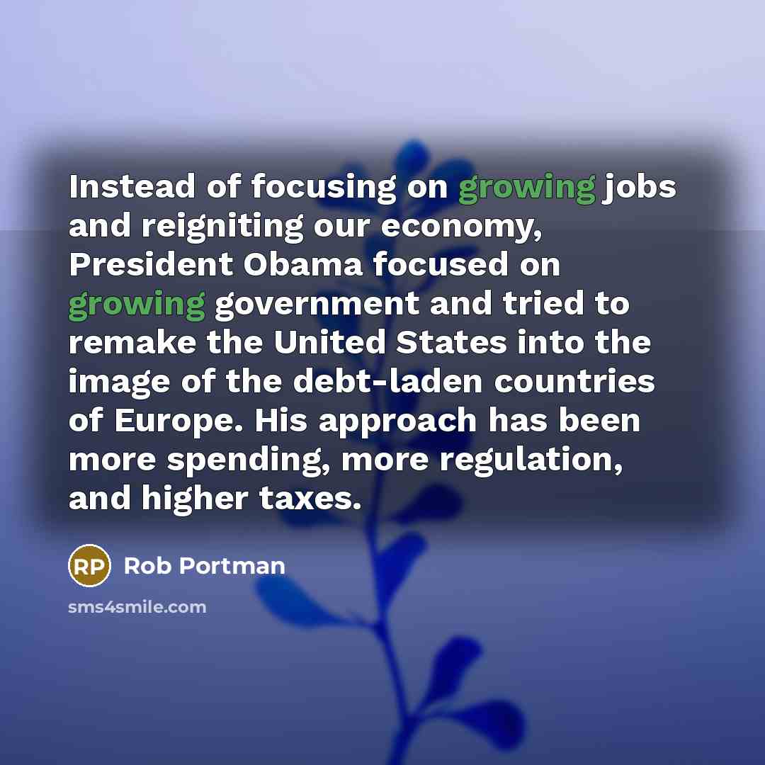 “Instead of focusing on growing jobs and reigniting our economy,…” quote by Rob Portman
